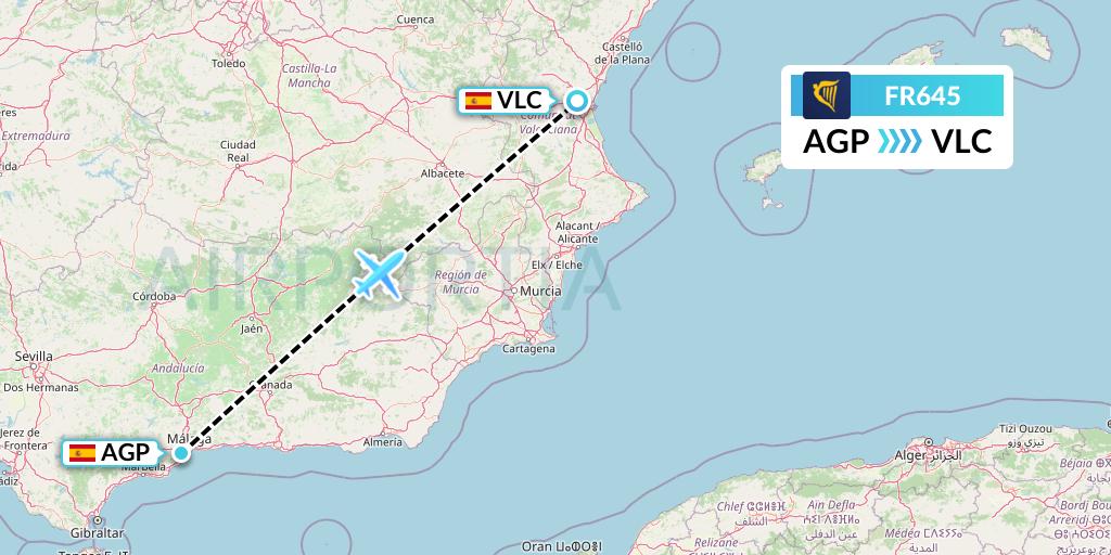 FR645 Ryanair Flight Map: Malaga to Valencia