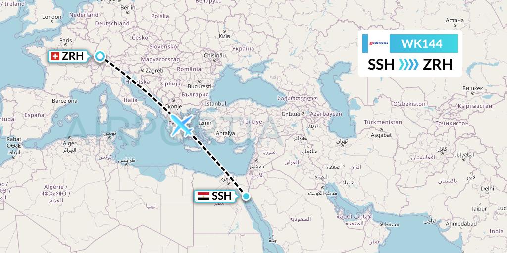 WK144 Edelweiss Air Flight Map: Sharm el-Sheikh to Zurich
