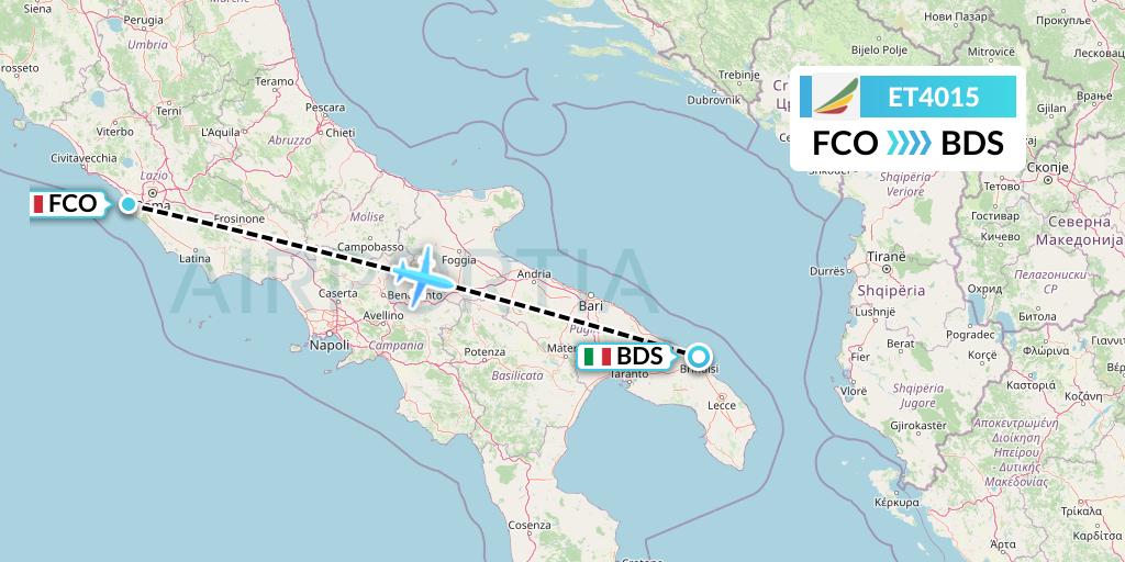 ET4015 Ethiopian Airlines Flight Map: Rome to Brindisi