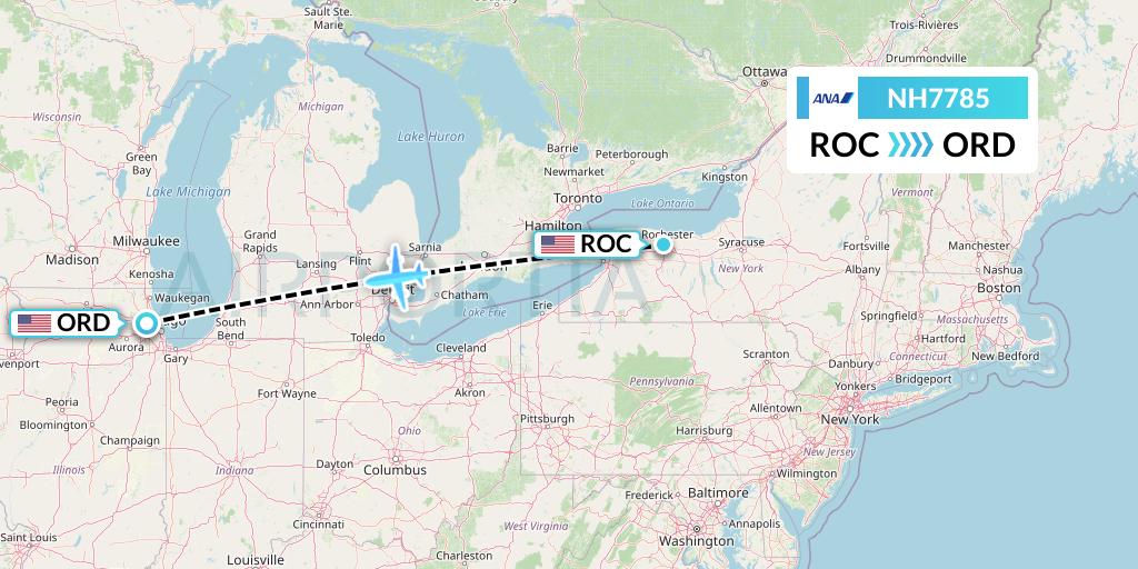 NH7785 All Nippon Airways Flight Map: Rochester to Chicago