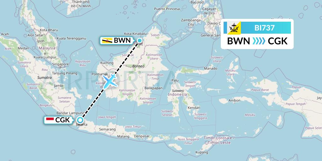 BI737 Royal Brunei Airlines Flight Map: Brunei to Jakarta