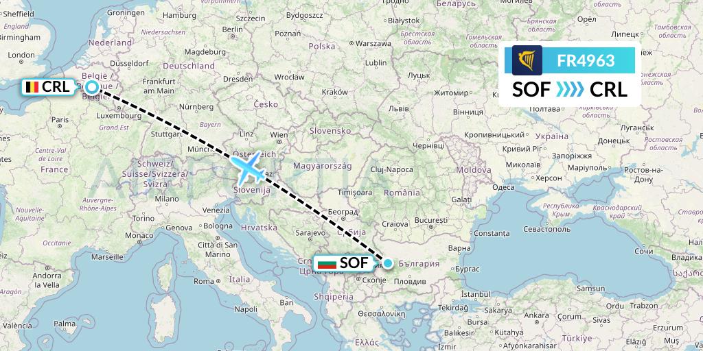 FR4963 Ryanair Flight Map: Sofia to Brussels
