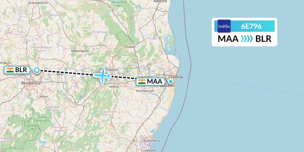 6E796 IndiGo Airlines Flight Map: Chennai to Bangalore