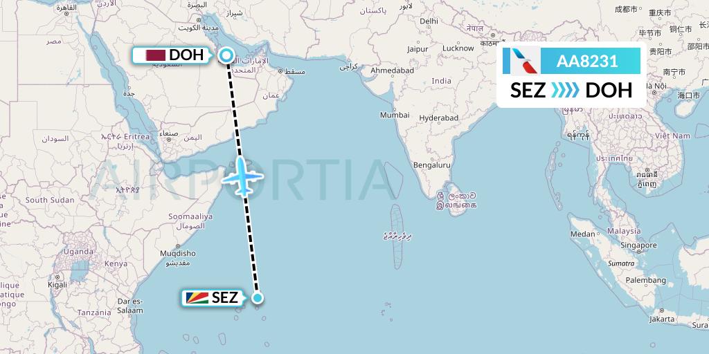 AA8231 American Airlines Flight Map: Victoria to Doha