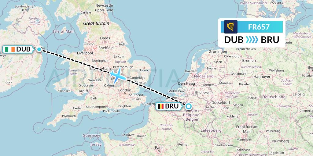 FR657 Ryanair Flight Map: Dublin to Brussels
