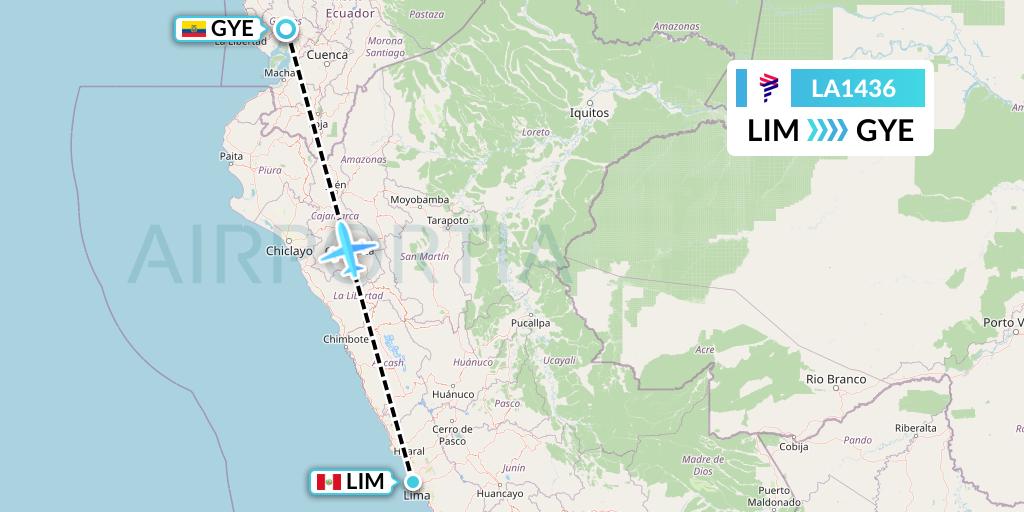 LA1436 LAN Airlines Flight Map: Lima to Guayaquil