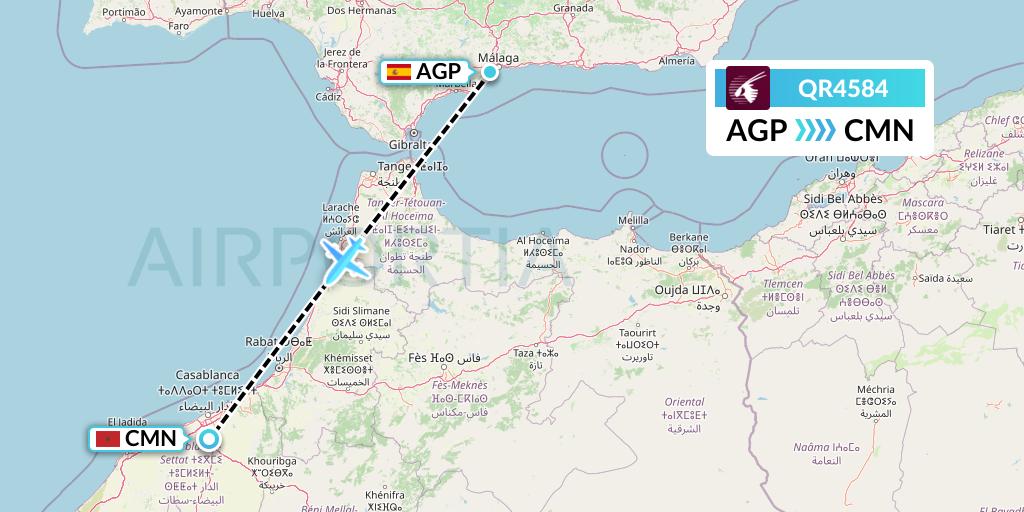QR4584 Qatar Airways Flight Map: Malaga to Casablanca