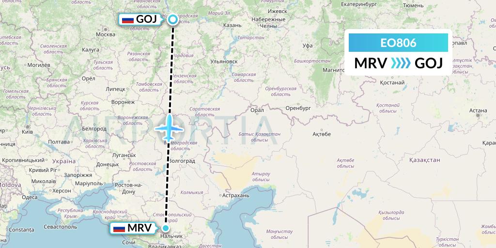 EO806 Pegas Fly Flight Map: Mineralnye Vody to Nizhny Novgorod