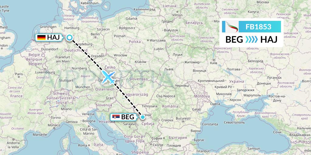 FB1853 Bulgaria Air Flight Map: Belgrade to Hannover