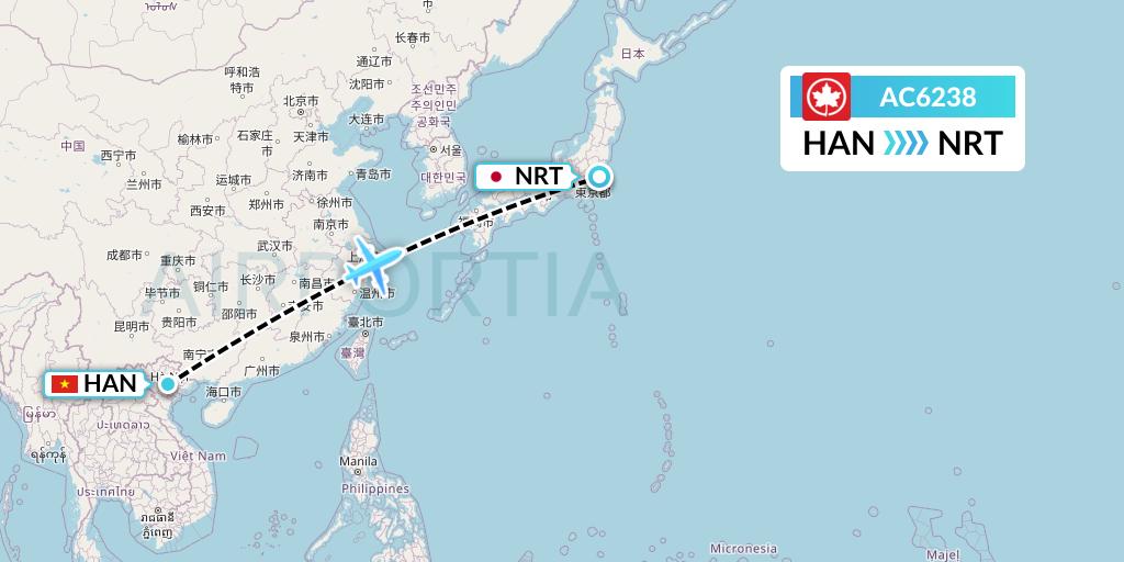 AC6238 Air Canada Flight Map: Hanoi to Tokyo