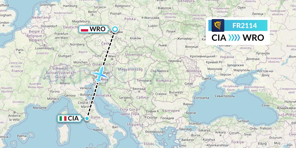 FR2114 Ryanair Flight Map: Rome to Wroclaw
