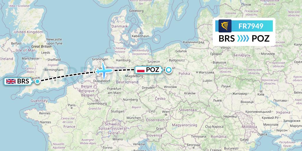 FR7949 Ryanair Flight Map: Bristol to Poznan