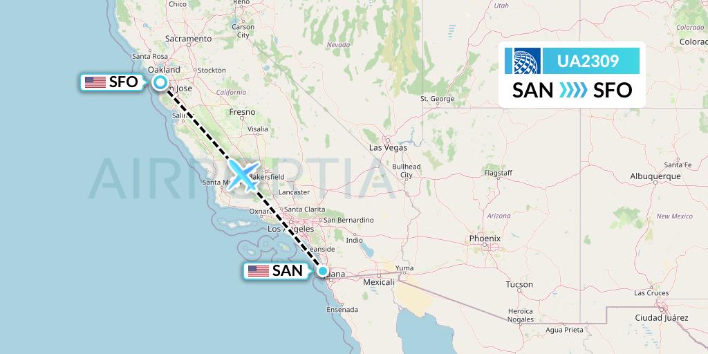 UA2309 United Airlines Flight Map: San Diego to San Francisco