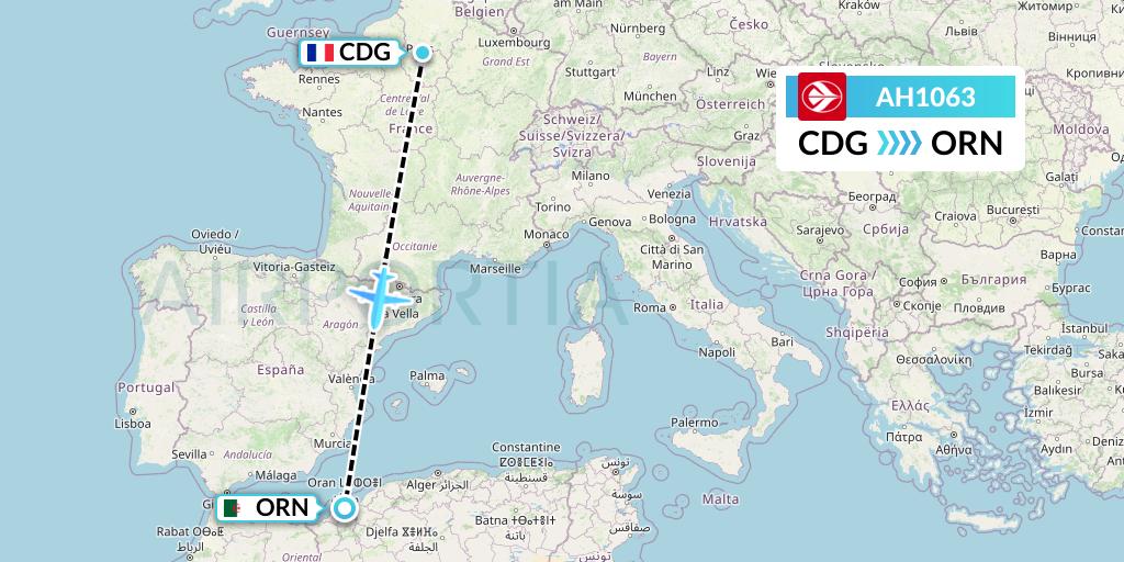AH1063 Air Algerie Flight Map: Paris to Oran