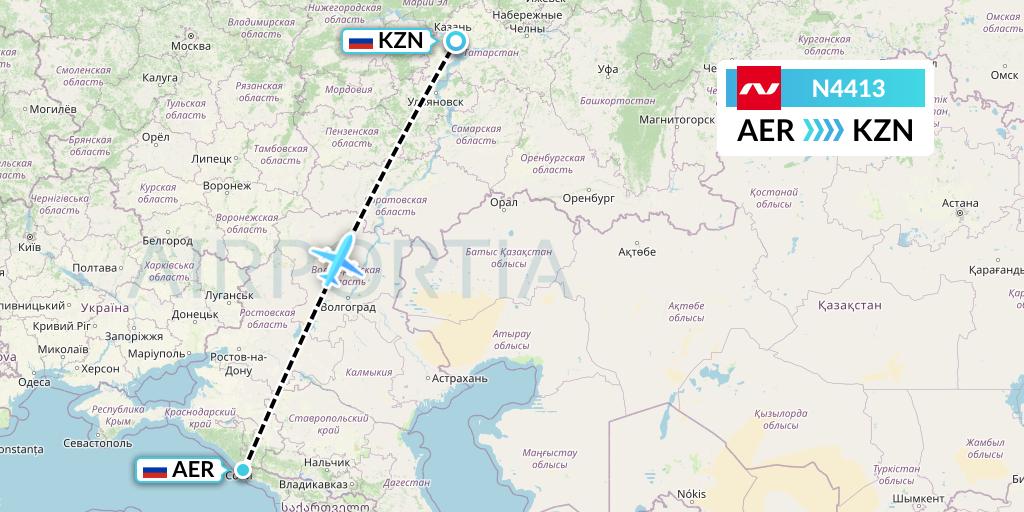 N4413 Nordwind Airlines Flight Map: Sochi to Kazan