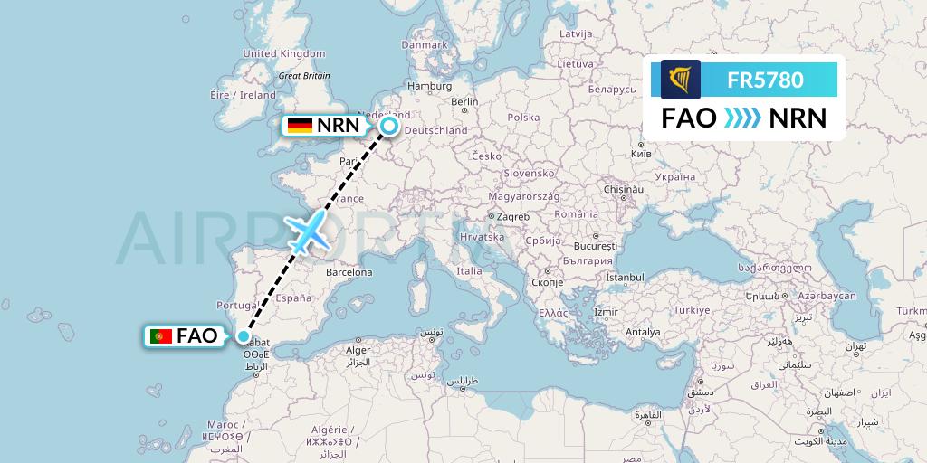 FR5780 Ryanair Flight Map: Faro to Weeze