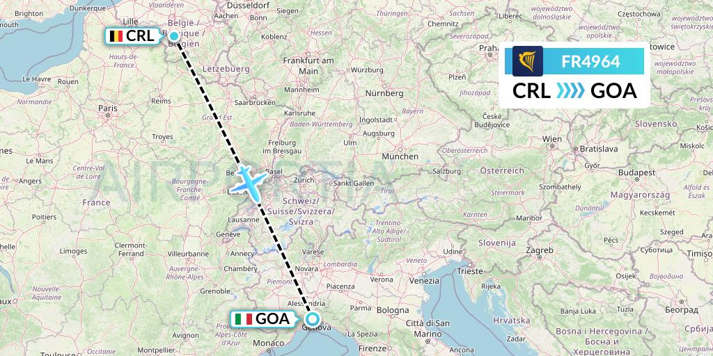 FR4964 Ryanair Flight Map: Brussels to Genoa