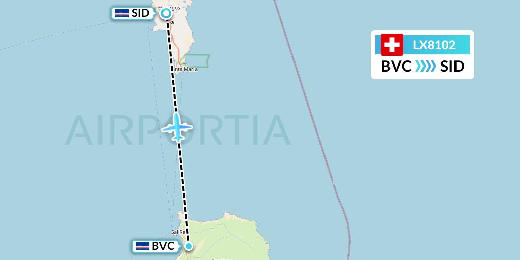 LX8102 Swiss Flight Map: Boa Vista to Espargos