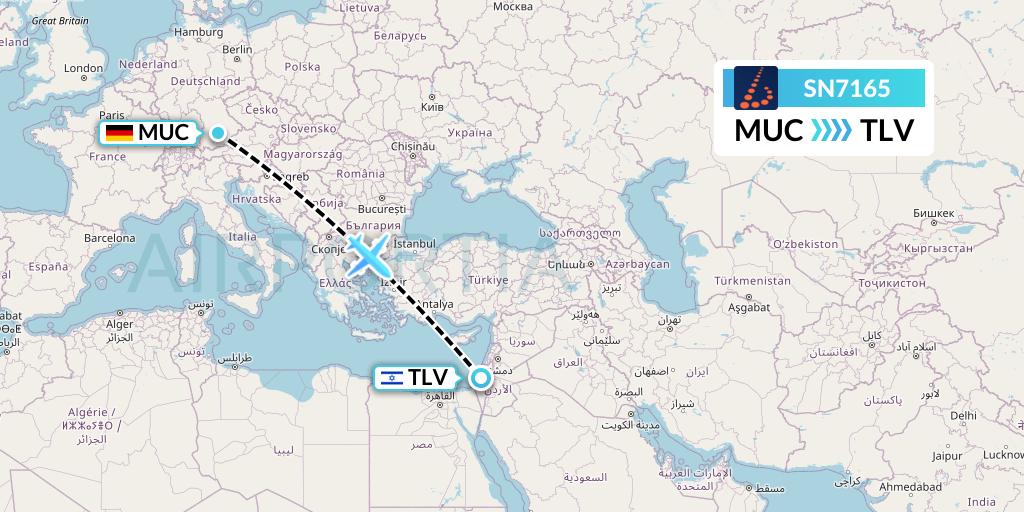 SN7165 Brussels Airlines Flight Map: Munich to Tel Aviv