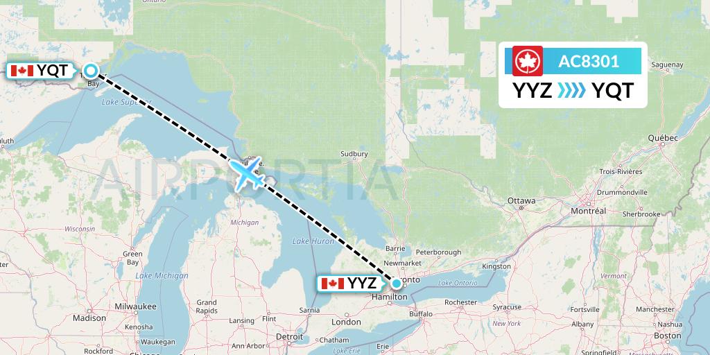 AC8301 Air Canada Flight Map: Toronto to Thunder Bay