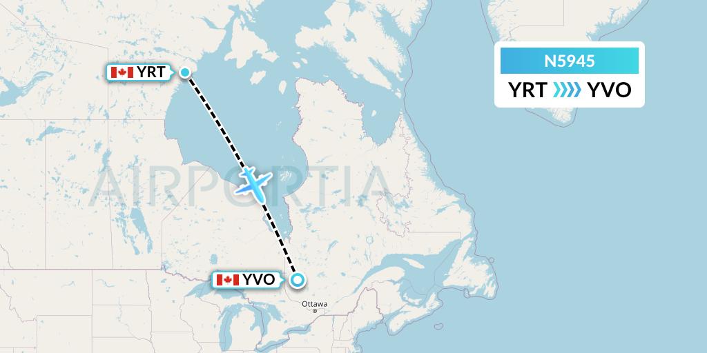 N5945 Nolinor Aviation Flight Map: Rankin Inlet to Val-d'Or
