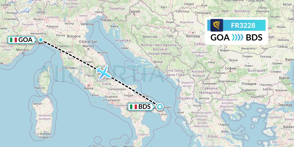 FR3228 Ryanair Flight Map: Genoa to Brindisi