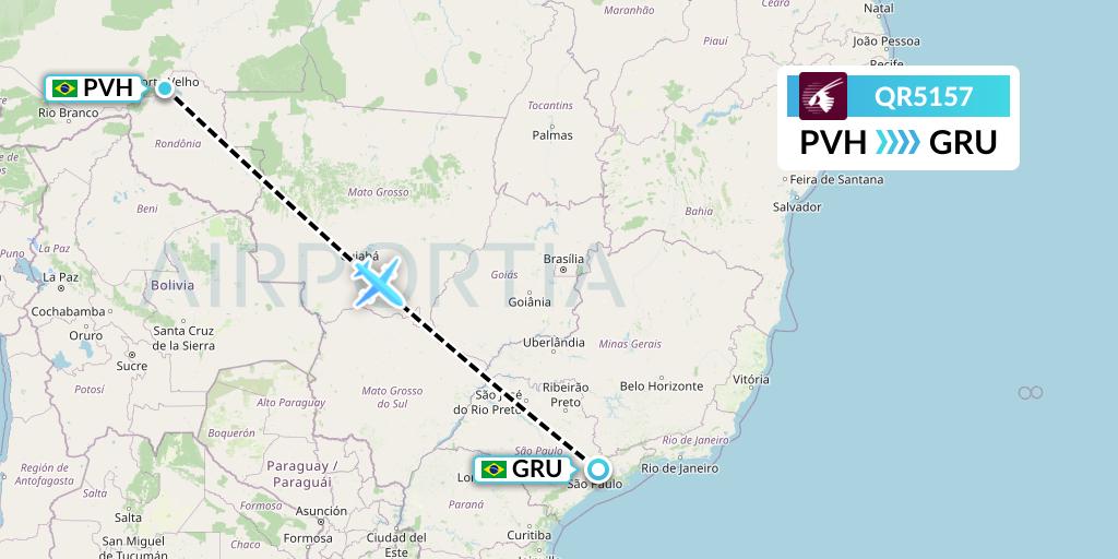 QR5157 Qatar Airways Flight Map: Porto Velho to Sao Paulo