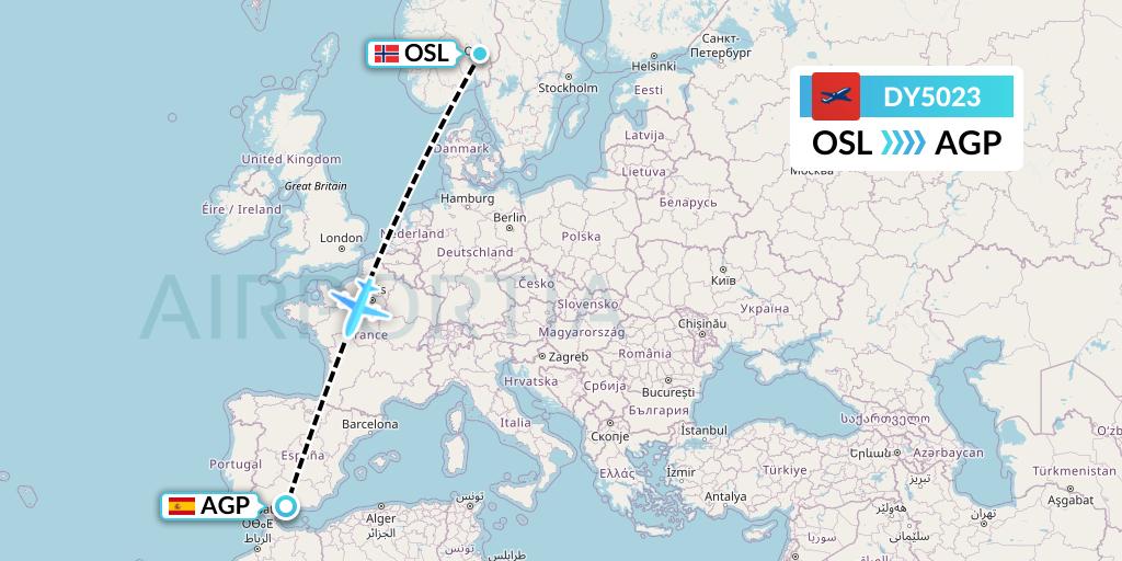 DY5023 Norwegian Flight Map: Oslo to Malaga