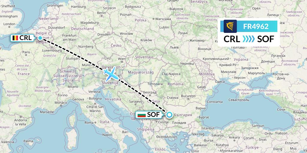 FR4962 Ryanair Flight Map: Brussels to Sofia