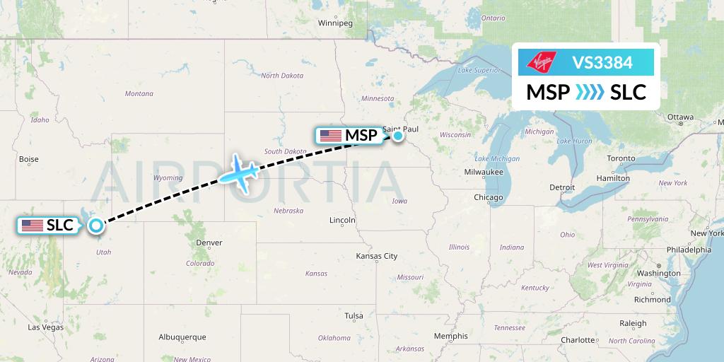 VS3384 Virgin Atlantic Airways Flight Map: Minneapolis to Salt Lake City
