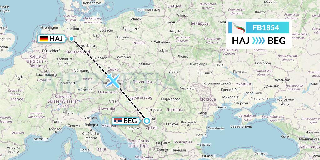 FB1854 Bulgaria Air Flight Map: Hannover to Belgrade