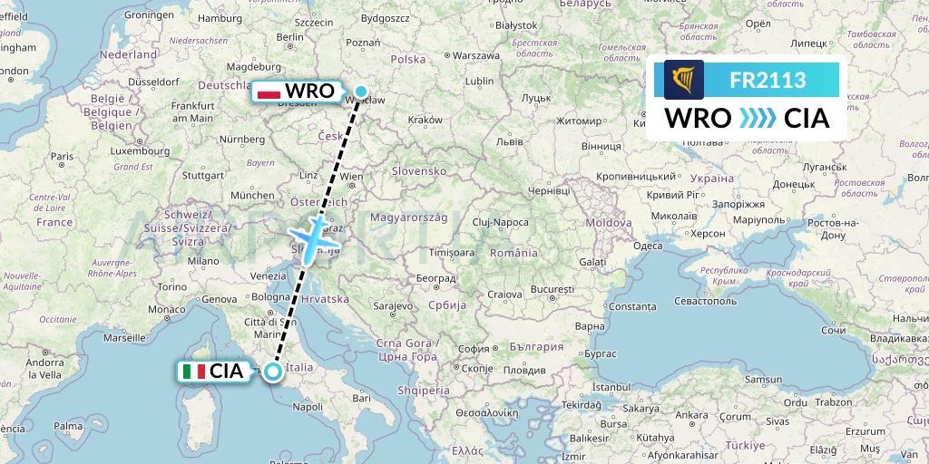 FR2113 Ryanair Flight Map: Wroclaw to Rome