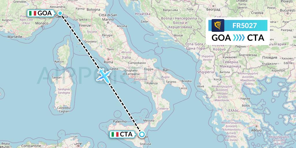 FR5027 Ryanair Flight Map: Genoa to Catania