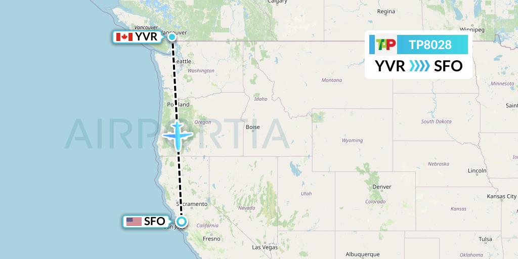 TP8028 TAP Portugal Flight Map: Vancouver to San Francisco