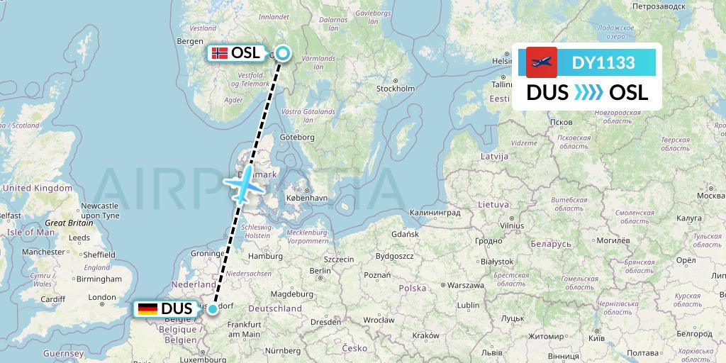 DY1133 Norwegian Flight Map: Dusseldorf to Oslo
