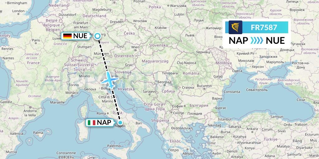 FR7587 Ryanair Flight Map: Naples to Nurnberg