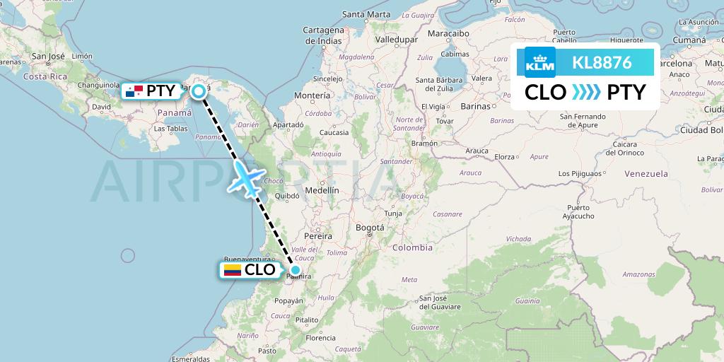KL8876 KLM Flight Map: Cali to Panama City