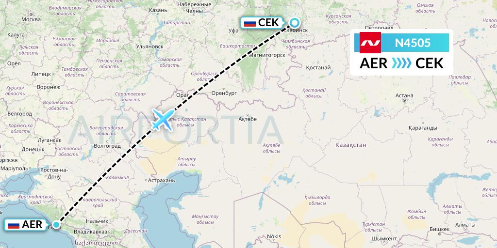 N4505 Nordwind Airlines Flight Map: Sochi to Chelyabinsk