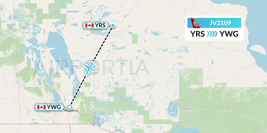 JV2109 Bearskin Airlines Flight Map: Red Sucker Lake to Winnipeg
