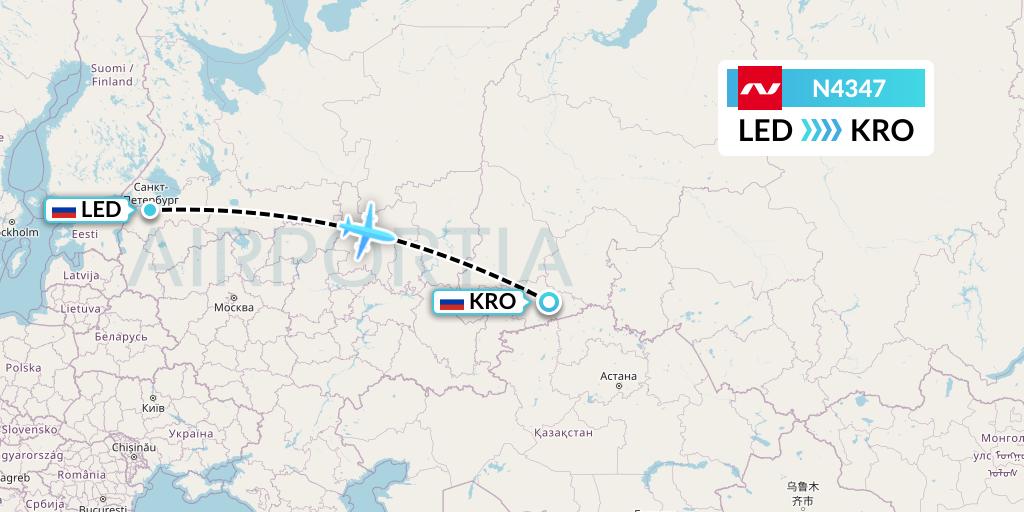 N4347 Nordwind Airlines Flight Map: St. Petersburg to Kurgan