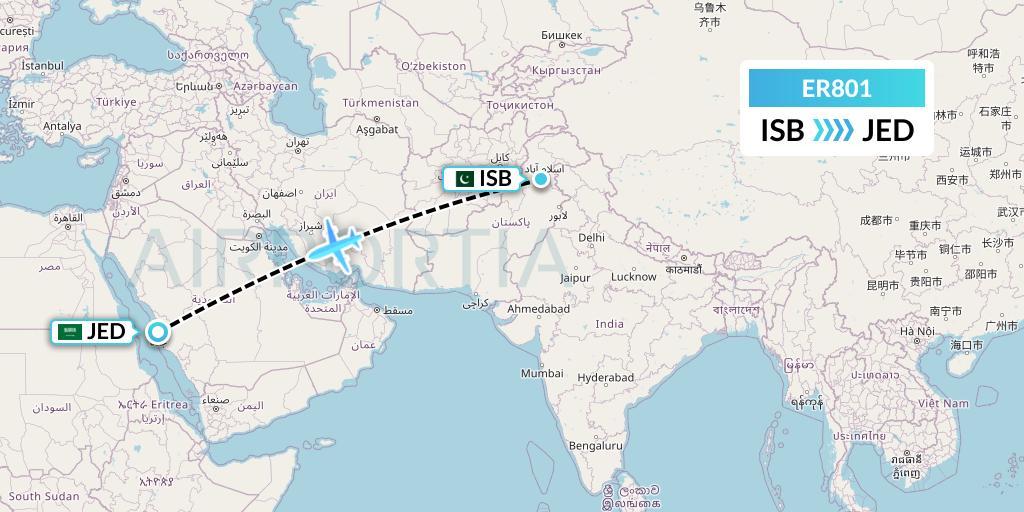 ER801 Serene Air Flight Map: Islamabad to Jeddah