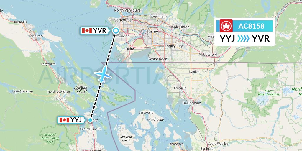 AC8158 Air Canada Flight Map: Victoria to Vancouver