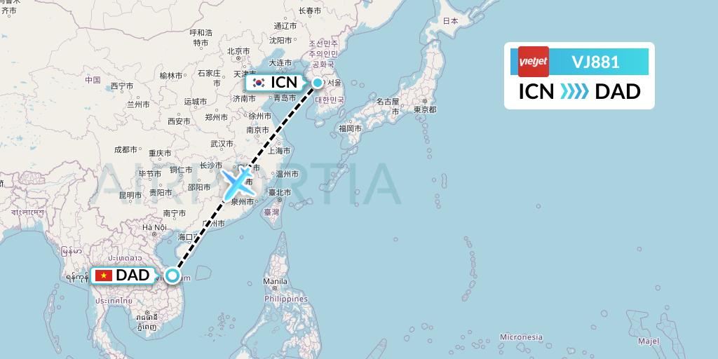 VJ881 VietJet Air Flight Map: Seoul to Da Nang