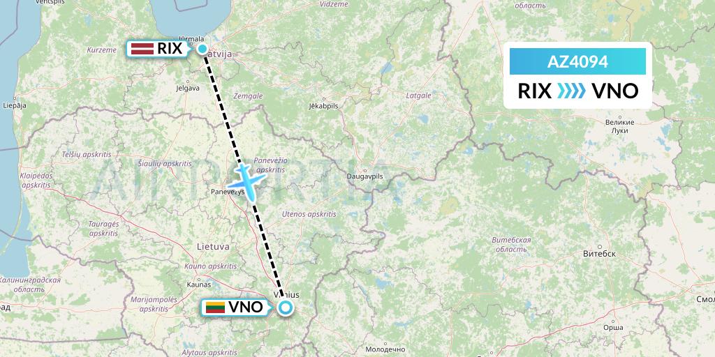 AZ4094 ITA Airways Flight Map: Riga to Vilnius