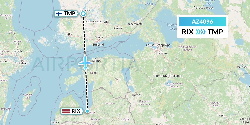AZ4096 ITA Airways Flight Map: Riga to Tampere