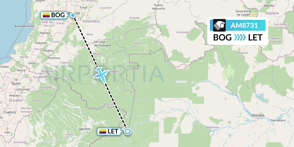 AM8731 Aeromexico Flight Map: Bogota to Leticia