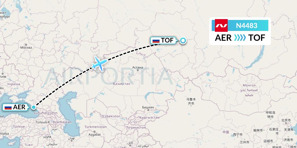 N4483 Nordwind Airlines Flight Map: Sochi to Tomsk