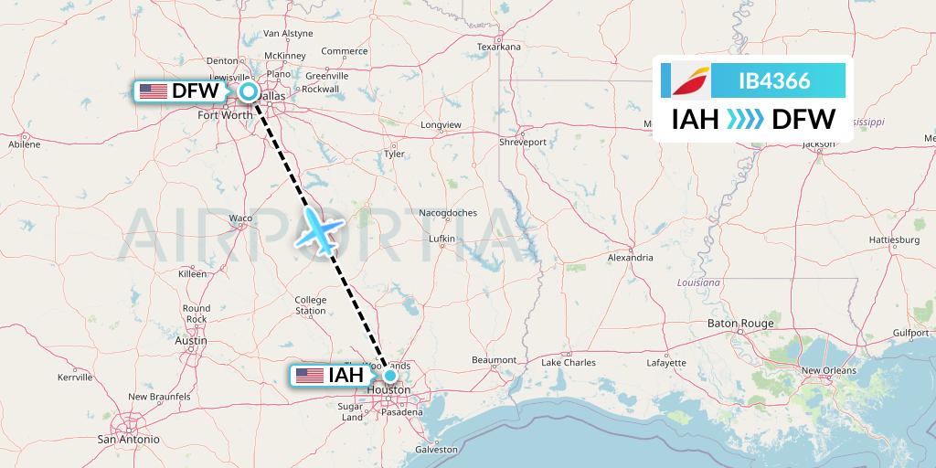 IB4366 Iberia Flight Map: Houston to Dallas