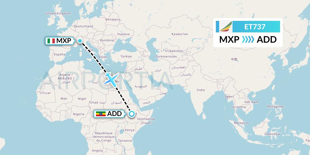 ET737 Ethiopian Airlines Flight Map: Milan to Addis Ababa