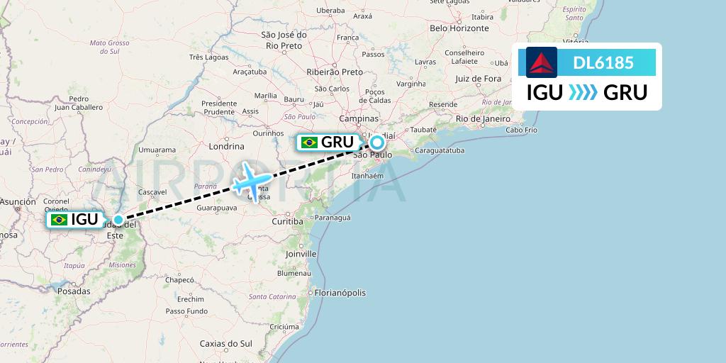 DL6185 Delta Air Lines Flight Map: Foz do Iguacu to Sao Paulo
